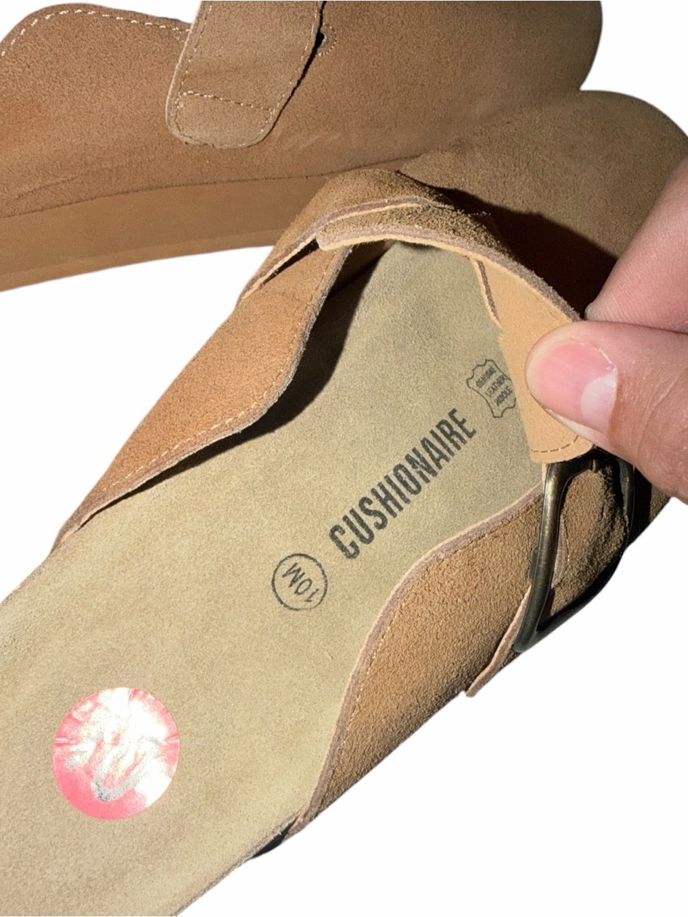 Women's Suede Slip-On Mule Clog with Buckle in Tan - Picture 4 of 4